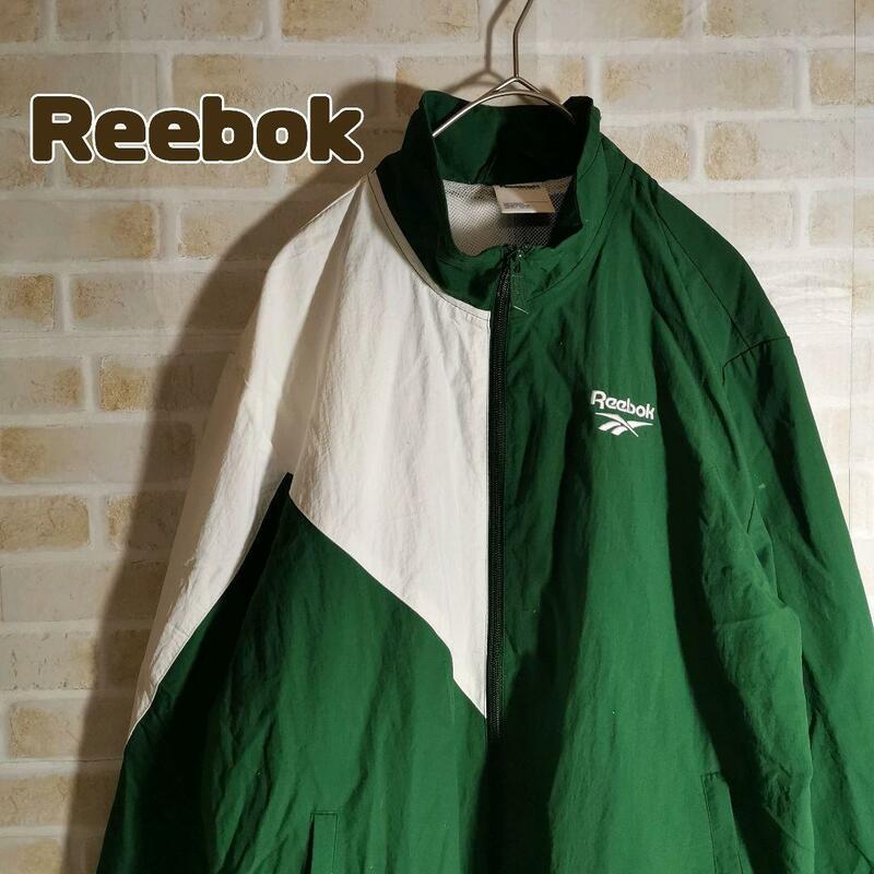 Reebok リーボック ナイロン ジャケット 緑 白 刺繍 ロゴ