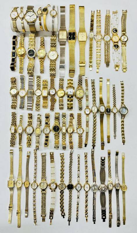 美品 腕時計 ゴールドカラー ステンレス 60点 個 セット 大量 CYMA SEIKO ELGIN agnes.b 等 まとめ売り ジャンク品 H147