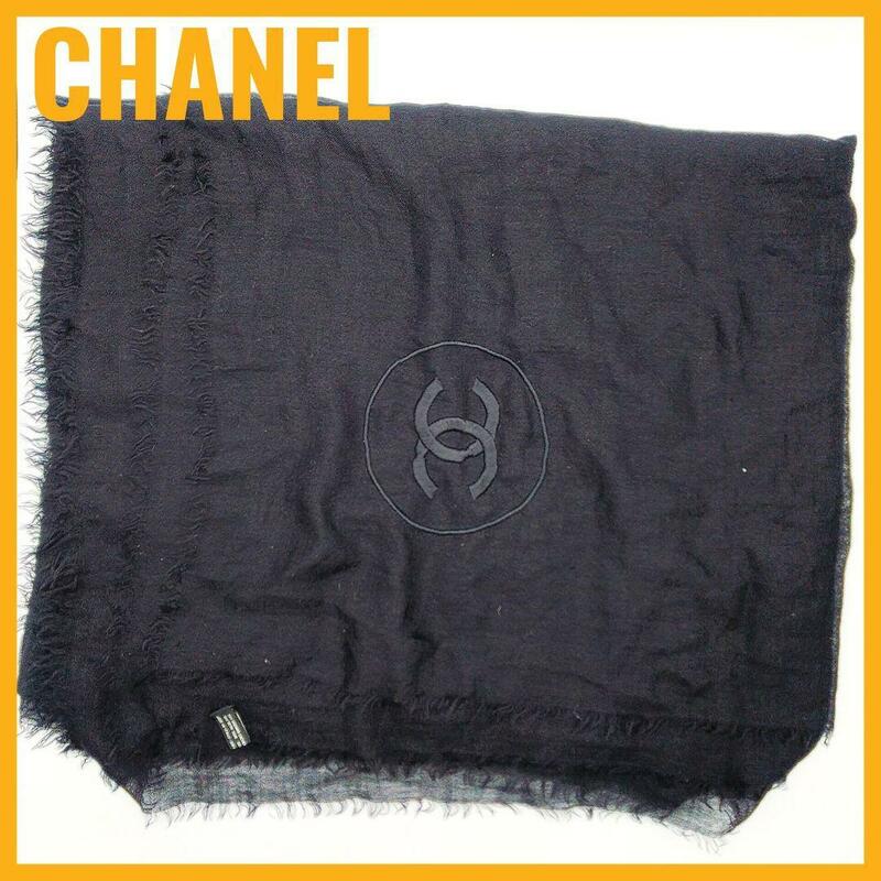 CHANEL シャネル カシミア 大判スカーフ ショール ブラック レディース イタリア製