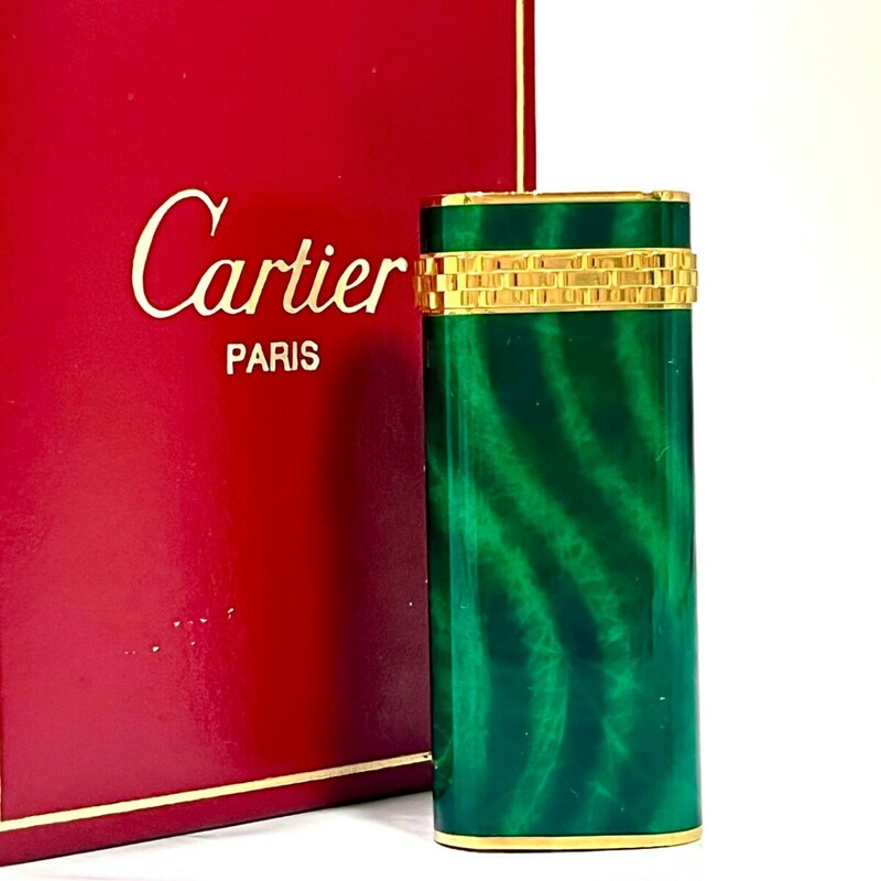 希少 Cartier カルティエ ライター マラカイト パンテール オーバル ガスライター 喫煙具 喫煙グッズ