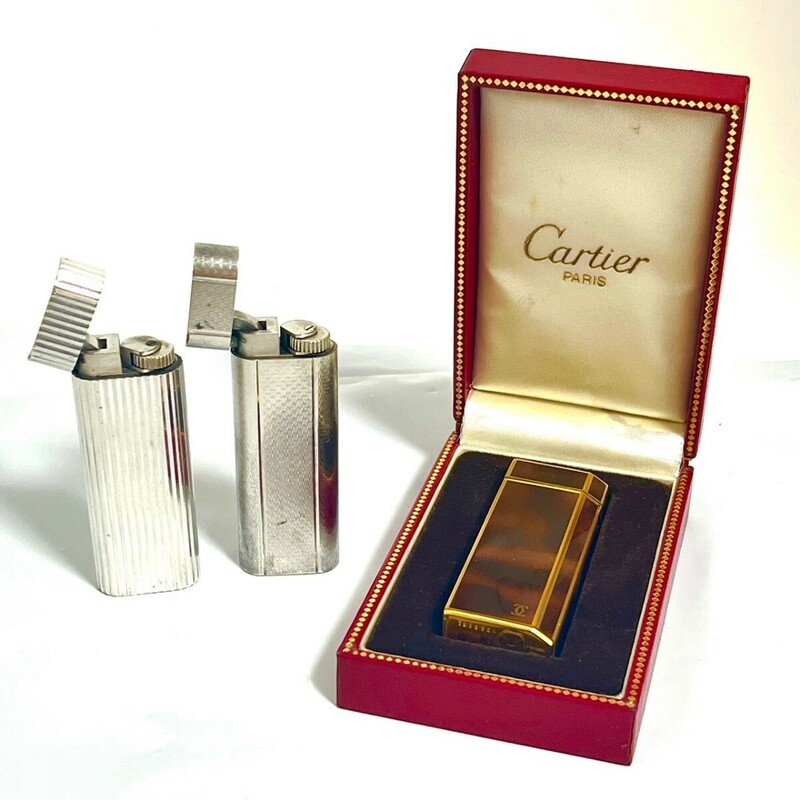  Cartier カルティエ ライター まとめ ガスライター 五角形 ローラー式 喫煙具　箱付き b2