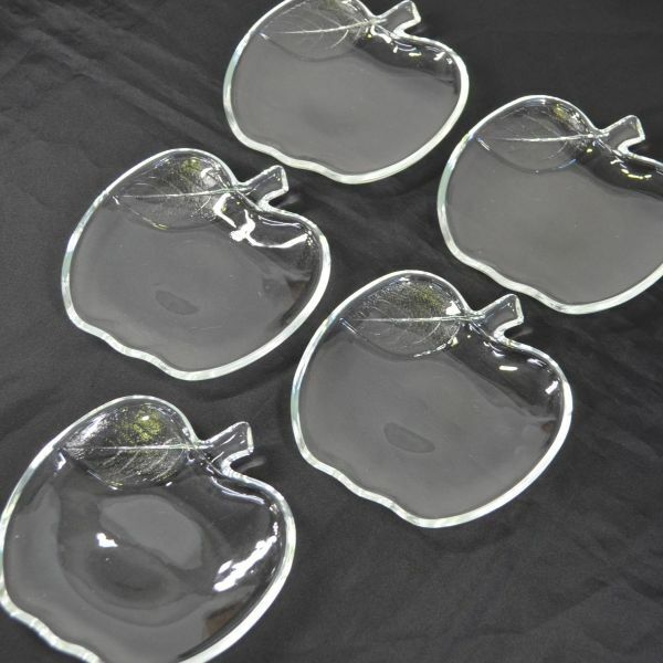 [IM] りんご型　ガラス皿　プレート 洋食器　曽我ガラス　SOGA GLASS　昭和レトロ　アンティーク　5枚セット　ガラスウエア