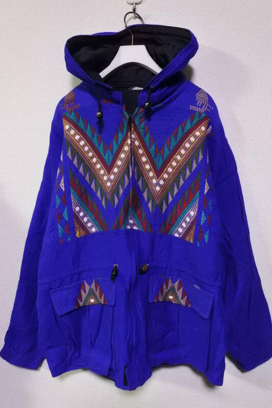 70's-80's Unknown 民族 エスニック 刺繍 ジャケット size M ブルー グアテマラ製 ビンテージ