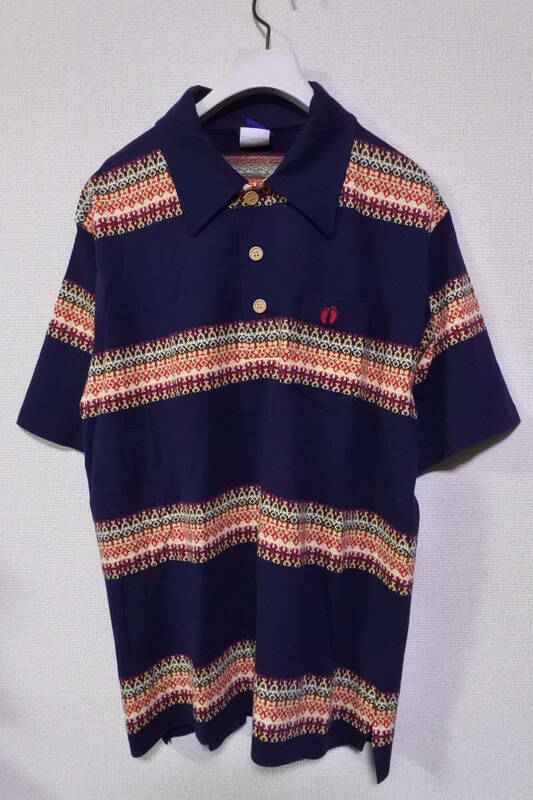 HANG TEN ハンテン ポロシャツ size L マルチボーダー柄 ネイビー