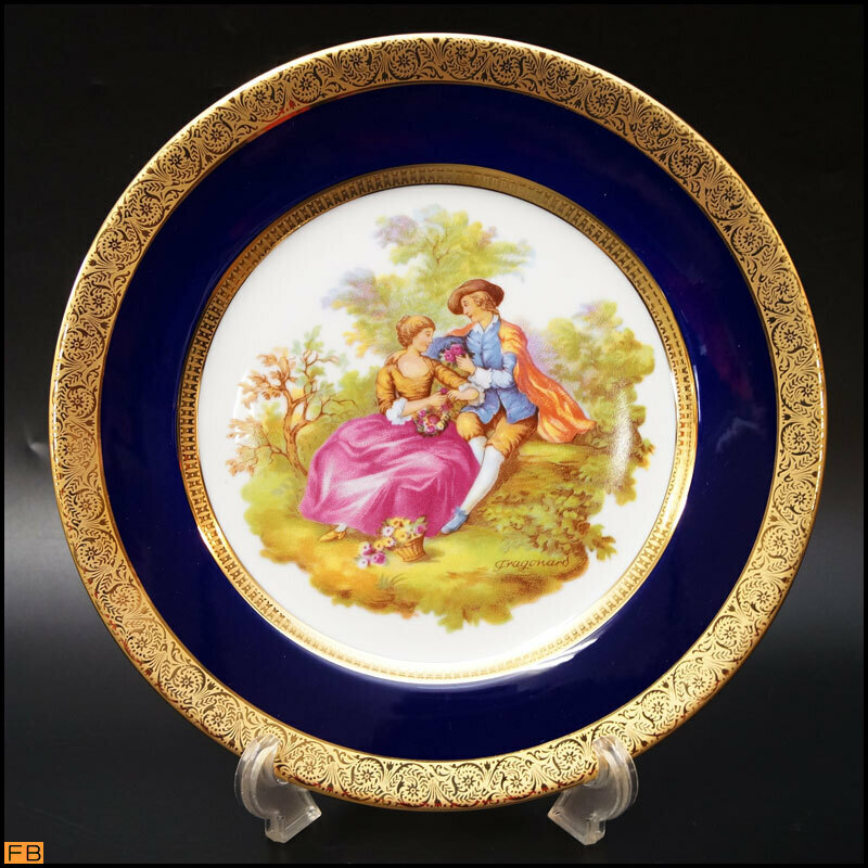 1440-リモージュ フランス◆プレート 25cm 飾り皿 瑠璃 金彩 ウォールプレート Limoges FRANCE