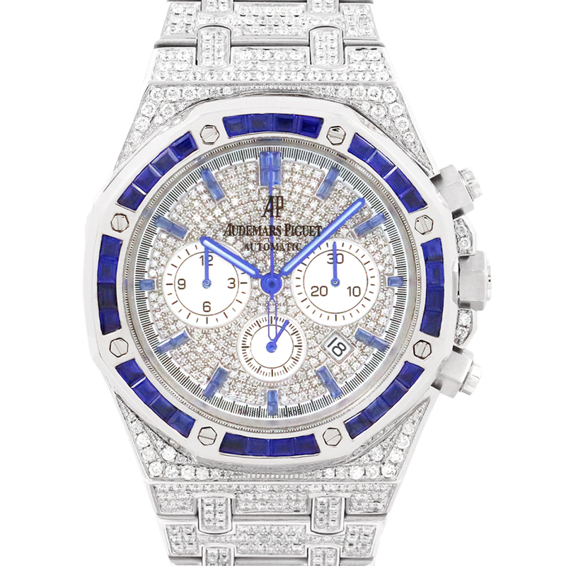 オーデマピゲ（AUDEMARS PIGUET）ロイヤルオーク クロノグラフ 18Kホワイトゴールド ダイヤモンド ブルーサファイア 腕時計 メンズ