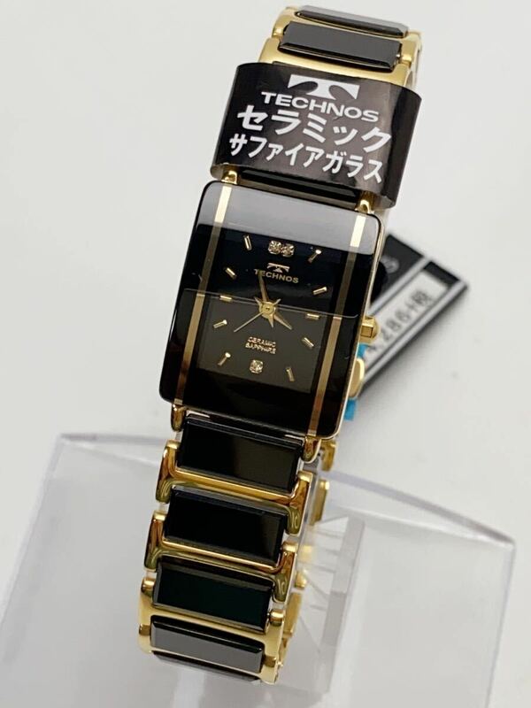 T986 新品 テクノス TECHNOS 腕時計 T9796GB セラミック サファイアガラス クオーツ スクエア レディース 定価81,715円