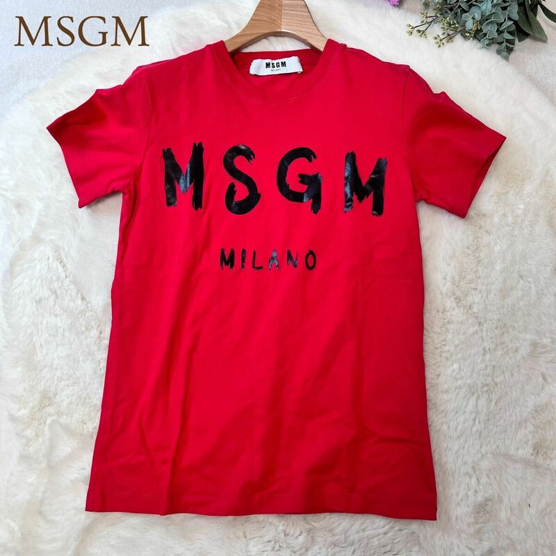 MSGM（エムエスジーエム）筆文字Tシャツ　赤 レッド 半袖Tシャツ 半袖 コットン レディース XS 人気完売品 A5426