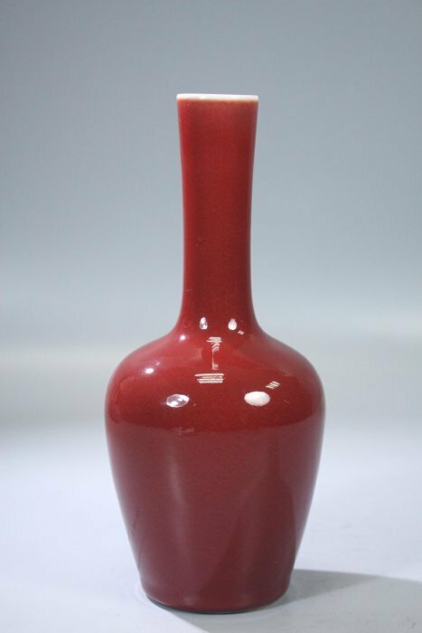 中国 唐物 古瓷 時代物 清 雍正 江豆紅釉瓶 