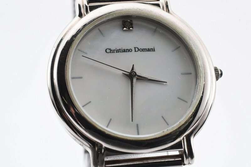 稼働品 クリスチャーノ ドマーニ 石付き シェル文字盤 CD-1021 クォーツ メンズ 腕時計 Christiano DOMANI
