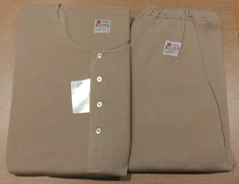 《新品》Exlan メンズ 長袖 ボタン付シャツ ズボン下 上下セット Lサイズ ベージュ 冬用 肌着 インナー アンダーシャツ 紳士物 c135/477