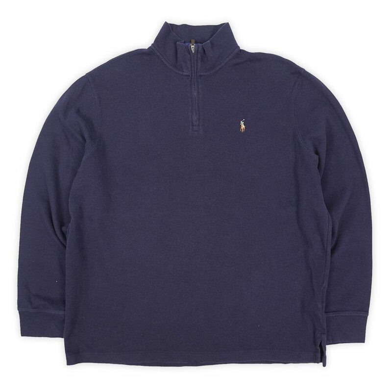 ポロラルフローレン POLO RALPH LAUREN 00s Y2K ハーフジップ コットンニット USA ビンテージ 古着 (-1665) ネイビー / 紺 XL