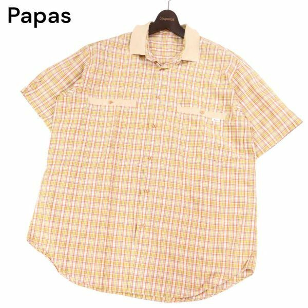 Papas パパス 春夏 ゆったり★ 半袖 チェック シャツ Sz.M　メンズ　I4T01210_4#A