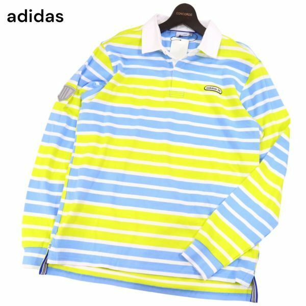 未使用★ adidas GOLF アディダス ゴルフ 通年 長袖 ボーダ ストレッチ ポロシャツ Sz.L　メンズ　I4T01330_4#C