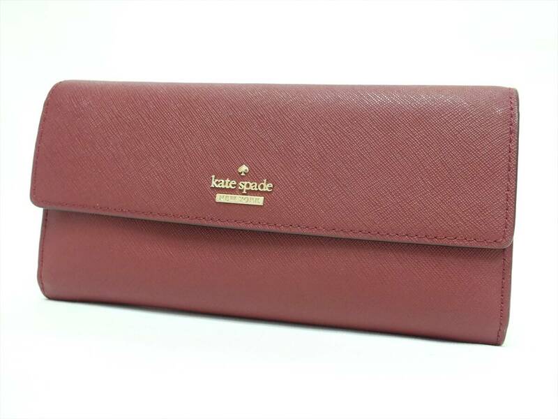 ■kate spade ケイトスペード PWRU6438■牛革 サフィアーノレザー 長財布 ボルドー■フラップ式開閉 カード入れ×14 大容量■