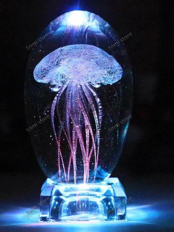 くらげLEDライト インテリア 癒し クラゲ クリスタルランプ ブルー ナイトライト 照明３Dフィッシュ まるで本物！水族館