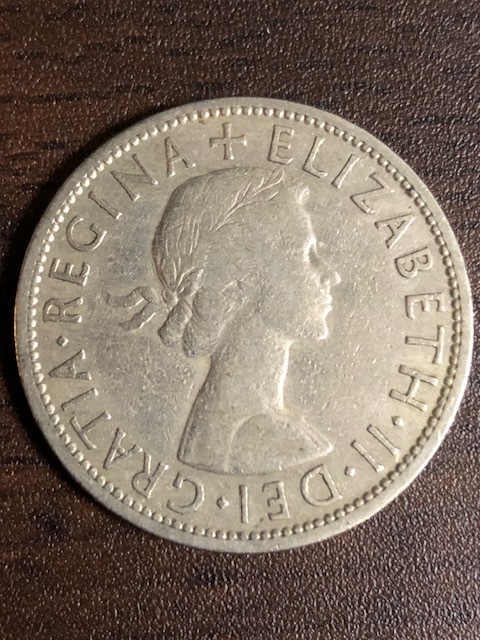 イギリス 英国・1955年製 ハーフクラウン・エリザベス2世 イギリス国章・アンティークコイン 古銭