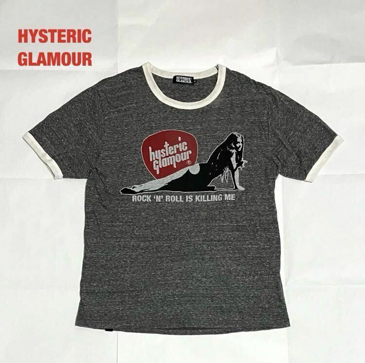 【希少】HYSTERIC GLAMOUR　ヒステリックグラマー　リンガーTシャツ　ヒスガール　ユニセックス　ブランドロゴ　リンガーネック　0212CT13