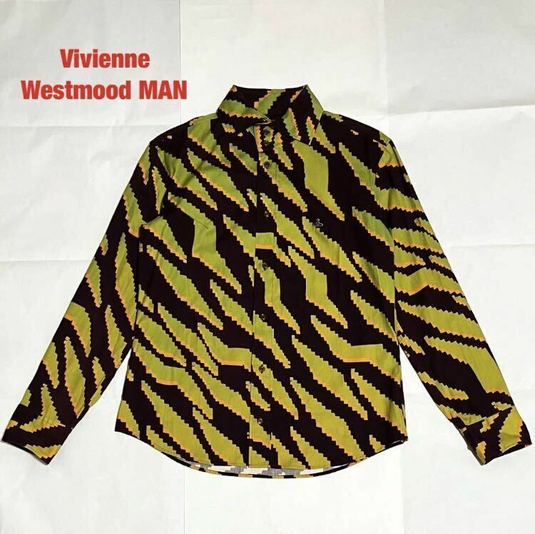 【人気】Vivienne Westwood MAN　ヴィヴィアンウエストウッド　総柄シャツ　オーブ　刺繍ロゴ　大きめ柄　オーバーサイズ　249014 7202