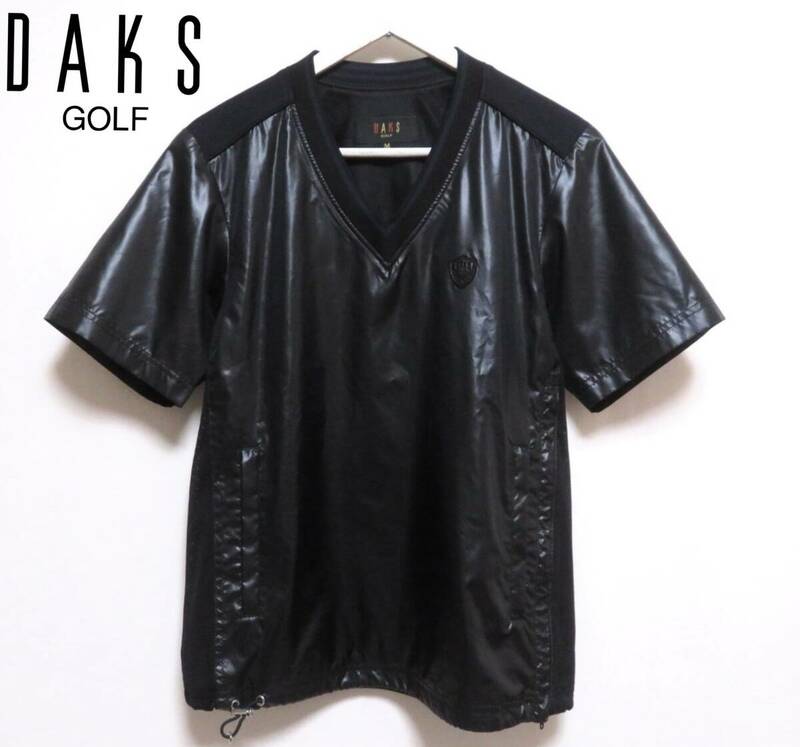 未使用に近い極美品 DAKS GOLF ゴルフウエア ウインドブレーカー レインウエア 裏地メッシュ メンズ 半袖トップス 黒 Mサイズ 春夏物