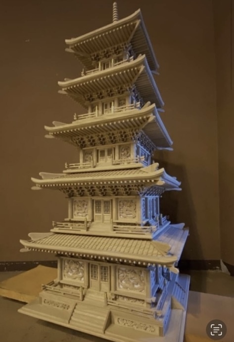 特別注文品　総ケヤキ材　特大高210cm 匠の技　職人手作り　井波彫刻　五重の塔