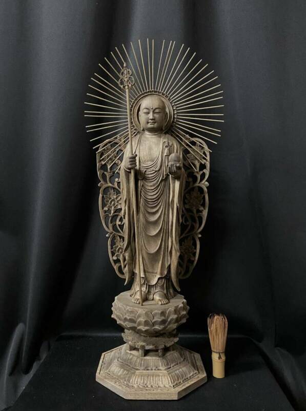 大型高66cm 井波彫刻 仏教工芸品　時代彫刻　香樟材　木彫仏教　仏師で仕上げ品　地蔵堂　地蔵菩薩立像