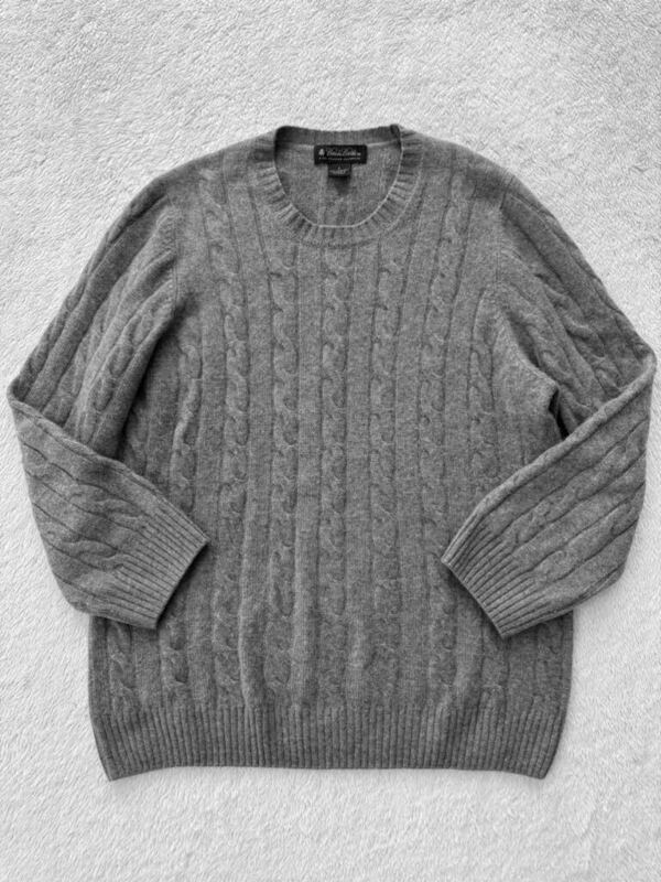 スコットランド製 Brooks Brothers sizeS カシミヤセーター アラン編みセーター グレー ブルックスブラザーズ 4PLY ITALIAN CASHMERE