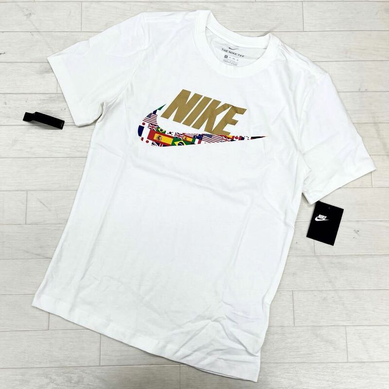 1409◎ 新品未使用 NIKE ナイキ トップス Tシャツ カットソー 半袖 クルーネック ビック ロゴ プリント ホワイト メンズXS