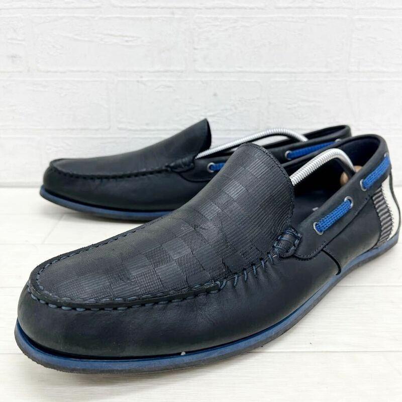 1410◎ LANVIN en Bleu ランバンオンブルー 靴 シューズ スリッポン ヴァンプ フラット ソール カジュアル ブラック メンズ26.0