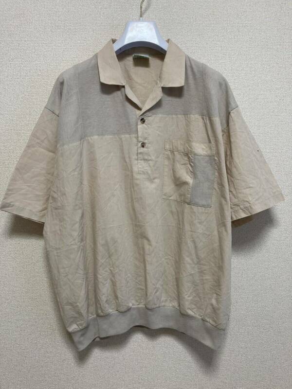 80's 90's ヨーロッパヴィンテージ C＆A canda プルオーバー 半袖シャツ デザインシャツ L ベージュ系 Vintage Shirt