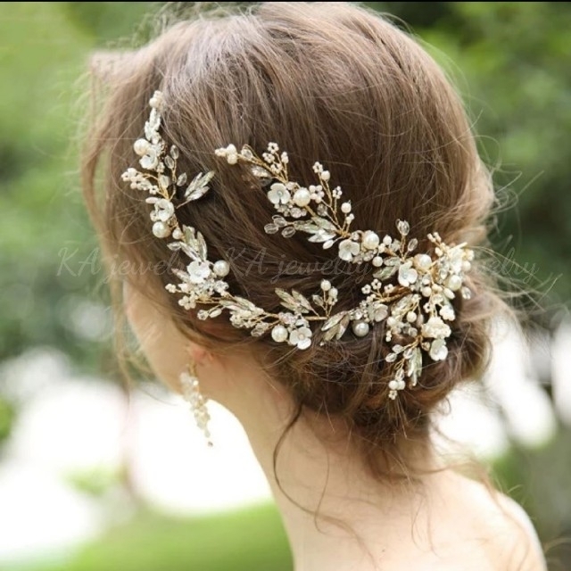 ヘッドドレス ウェディング ヘアアクセサリー 髪飾り 結婚式 花嫁 ゴールド 新品 ブライダル アクセサリー ウエディング パール お花