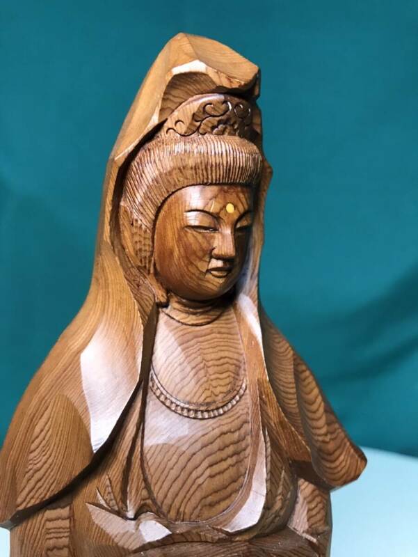 0120S　木彫　彫刻　仏像　観音　一木作　無垢　一位　アララギ　在銘　茶道具　書道具　盆栽具　華道具　　