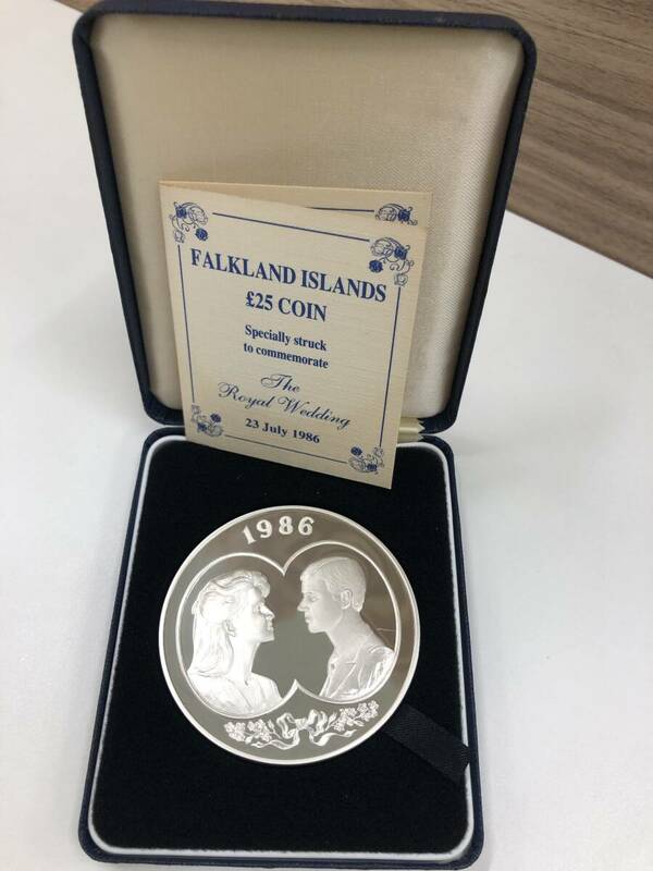 希少　 FALKLAND ISLANDS 25ポンド コイン シルバー 約150g ロイヤルウェディング 1986年　銀貨　アンティーク