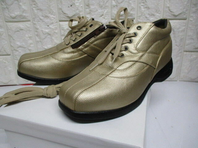 Y987/未使用 25.5EEEE 幅広 ゴールド ウォーキングシューズ 靴 LEONA VALENTINO スニーカー 日本製