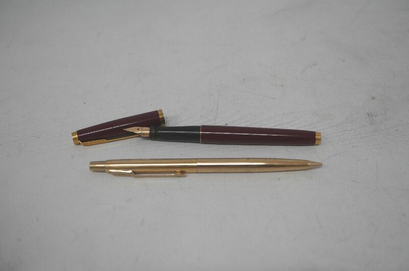 [4-68] PARKER パーカー 2点セット まとめ 万年筆 ペン先 585 M フランス製 シャープペンシル U.S.A.製 筆記用具 文房具 アンティーク