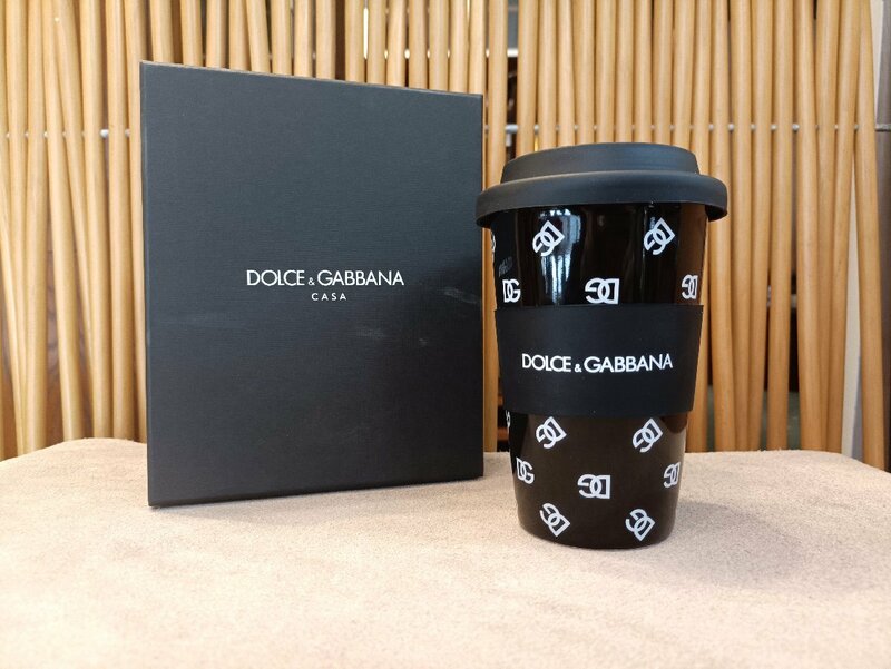 未使用品 Dolce & Gabbana／ドルチェ&ガッバーナ タンブラー ロゴ入り モノグラム セラミック ブラック