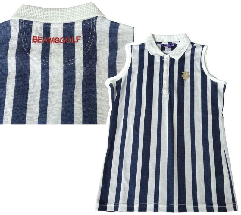 BEAMS GOLF 定価1.5万 ノースリーブ ポロシャツ ストライプ 刺繍