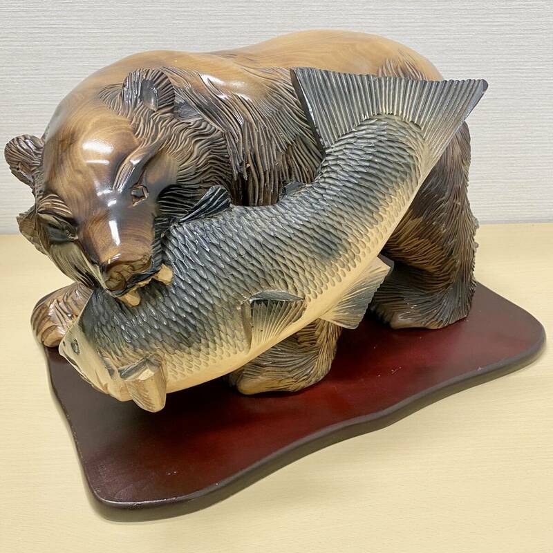 置物 熊と鮭 北海道 ヴィンテージ コレクション インテリア 工芸品 長期保管品 中古