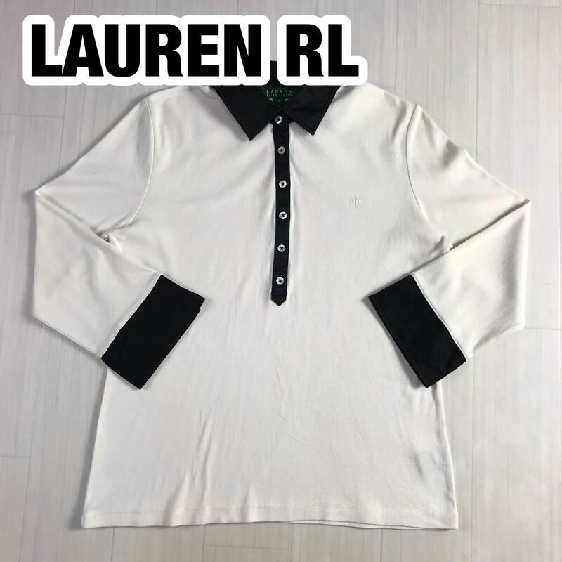 LAUREN RALPH LAUREN ローレンラルフローレン 長袖ポロシャツ レディースサイズ M オフホワイト