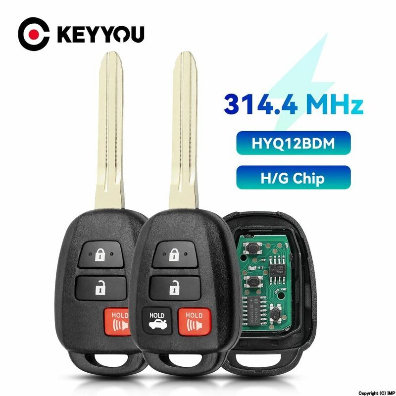 Keyyou 3/4ボタンhyq12bdm/hyq12bel 314.4mhz g/hチップリモートカーキーフォブfortoyota Camry Corolla Prius c rav4 2013-2019