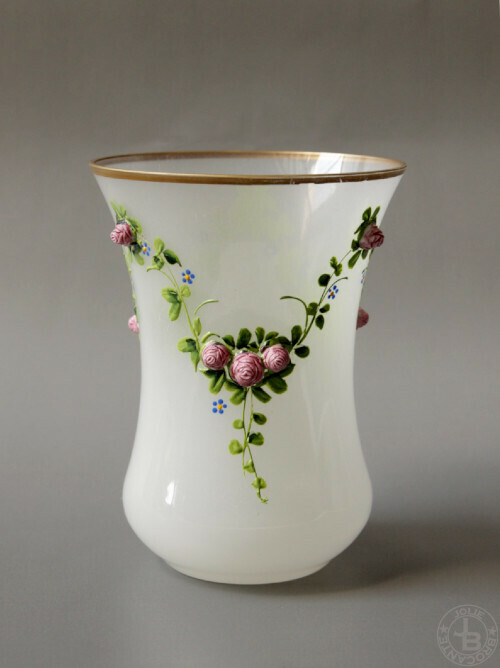 ヴィンテージガラス　オパリン　エマイユ彩　花瓶　Pierre Schneider　高さ12.4cm