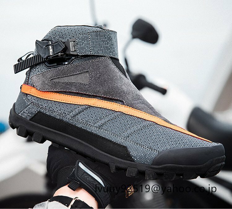 ライディングシューズ メンズ バイクシューズ バイクブーツ スニーカー オートバイ用 靴 通気性 耐磨耗性 滑り止め グレー 25CM
