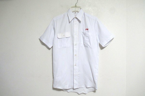 N6738:未使用 汚れ有 JAL 日本航空 旧モデル メンズ半袖シャツ/白/37/ロゴ刺繍 ：35