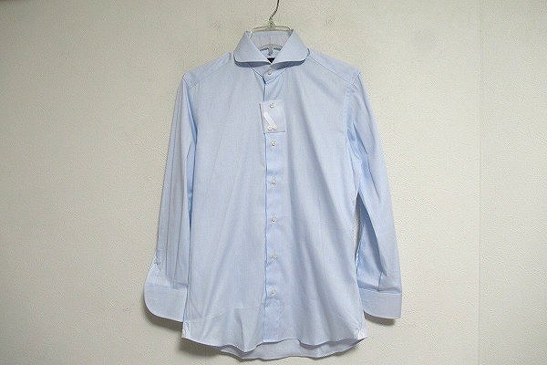 B0259:azabu tailor 長袖シャツ 麻布テーラー シャツ ビジネスシャツ Yシャツ 水色 メンズ:35