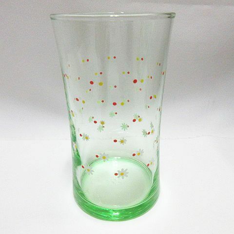 当時物 ADERIA GLASS アデリアグラス 14客セット まとめ売り タンブラー グラス 花柄 ポップ YGマイルド グリーン 昭和レトロ 保管品 