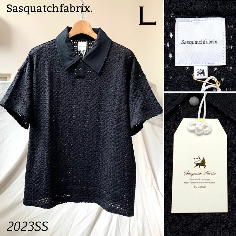 新品 2023SS Sasquatchfabrix. サスクワッチファブリックス BALFOUS LACE POLO SHIRT バルファス レース ポロシャツ L メンズ 黒 ブラック