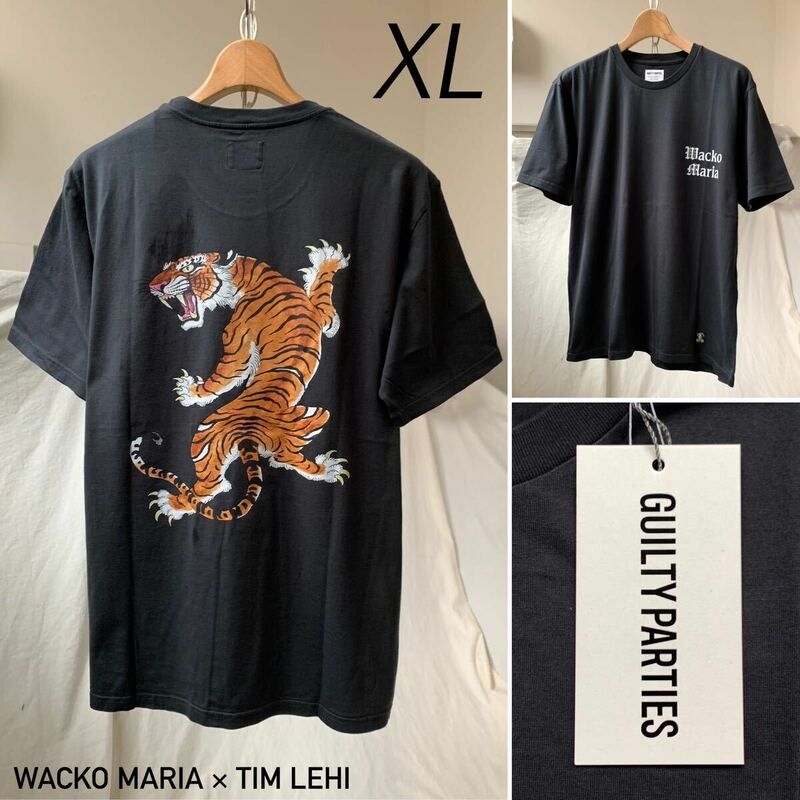 XL 新品レア WACKO MARIA ワコマリア TIM LEHI ティム・リーハイ タイガー プリント ロゴ Tシャツ メンズ 黒 ブラック 23SS-WMT-ST02 希少