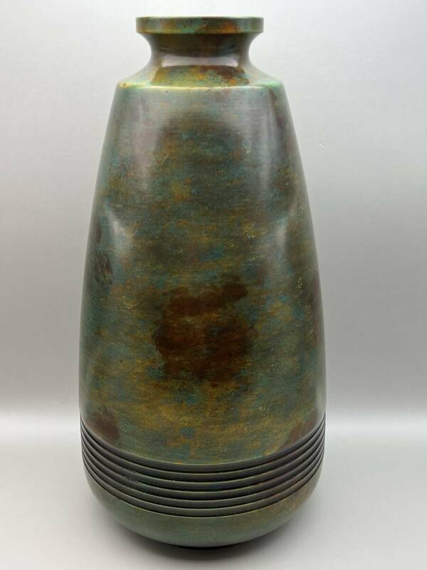 【海】高岡銅器　正晴造　銅器花瓶　鋳銅飾り壺　共箱付　時代物　美術品