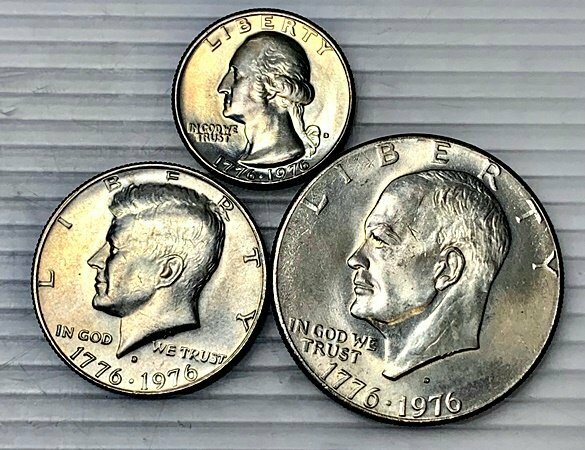 アメリカ建国 200年記念 1776-1976 リバティコイン 3枚セット 1ドル・50セント・25セント硬貨　外貨　銀貨 .N