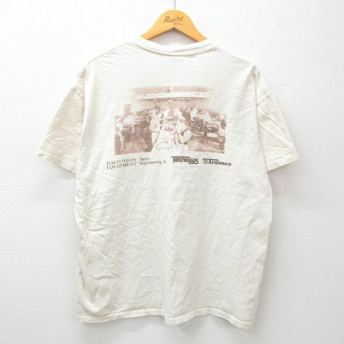 XL/古着 半袖 ビンテージ Tシャツ メンズ 90s TecnoLux コットン クルーネック 生成り 24apr11 中古